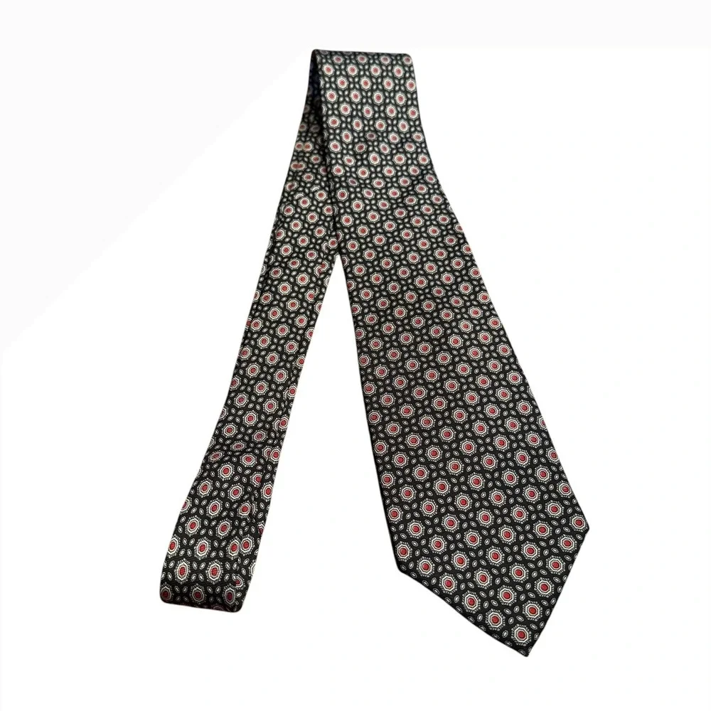 Christian Dior Monsieur Silk Necktie Black Red Geometric Medallion Italy USA 3